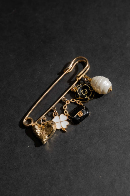 Gold Pin Brooch With Charms