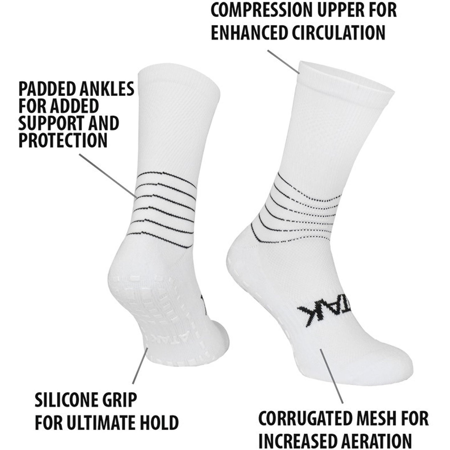 Atak Mens C-Grip Mid Leg Compression Football Socks - White